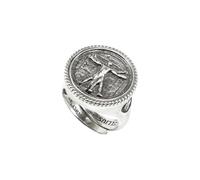 Anello Ellius Uomo Vitruviano in Argento 925 | Anello a Sigillo Regolabile, Simbolo del Genio di Leonardo da Vinci | Gioiello Artistico Rinascimentale Made in Italy
