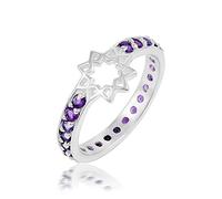 Anello eternità a stella con pietre preziose naturali multicolore e argento Sterling 925 massiccio per matrimonio da J a X, L 1/2, Pietra preziosa., Ametista