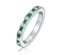 Anello Eternity A Canale Con Zirconi Cubici Alternati Verde E Bianco Impilabile Simulato Smeraldo Per Donne E Adolescenti In Argento Sterling