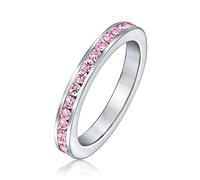 Anello Eternity A Canale Con Zirconia Cubica Rosa Impilabile Simulato Tormalina Per Donne E Adolescenti In Argento Sterling .925