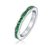Anello Eternity A Fascia Impilabile Con Zirconi Cubici Verdi E Simulato Smeraldo Per Donne E Ragazze In Argento Sterling
