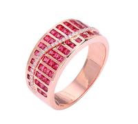 Anello Eternity Anello Uomo Oro Giallo 18K Ruby Creato in Laboratorio Fila di Diamanti con Rubino Rosso da 1,04 CT Numero 12 Solido Non Placcato Moda per Moglie Festa Della Mamma Gioielli