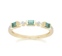 Anello Eternity classico con smeraldo baguette e diamanti in oro giallo 9 ct, Gemma, Smeraldo