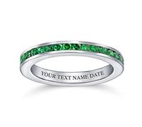 Anello Eternity Con Zirconia Cubica Verde Personalizzata Incassatura A Canale Smeraldo Simulato Argento Sterling Incisione Personalizzata