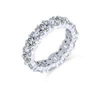 Anello Eternity di Anniversario con Zirconi Cubici AAA CZ Alternati Rotondi e Baguette a Fiore per Donna in Argento Sterling .925