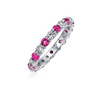Anello Eternity Impilabile Alternato Cubic Zirconia Rosa Scuro Bianco Per Donne Rubino Simulato Argento Sterling .925 Mese Di Nascita Luglio