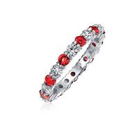 Anello Eternity Impilabile Alternato Rosso Bianco In Zirconia Cubica Per Donne E Adolescenti Rubino Simulato In Argento Sterling .925