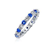Anello Eternity Impilabile Alternato Zirconia Cubica Blu Bianca CZ Simulato Zaffiro Argento Sterling Mese Di Febbraio