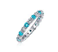 Anello Eternity Impilabile Alternato Zirconia Cubica Viola Bianca CZ Simulato Ametista Argento Sterling Mese Di Febbraio