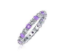 Anello Eternity Impilabile Alternato Zirconia Cubica Viola Bianca CZ Simulato Ametista Argento Sterling Mese Di Febbraio