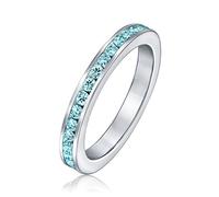 Anello Eternity Impilabile Con Zirconia Cubica Blu Acqua E CZ Incassati Per Donna Simulato Acquamarina In Argento Sterling .925