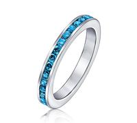 Anello Eternity Impilabile Con Zirconia Cubica Blu Londra E CZ Incassati Per Donna Simulato Topazio In Argento Sterling .925