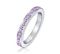 Anello Eternity Impilabile Con Zirconia Cubica Viola E Bianca Alternata Per Donne Simulato Ametista In Argento Sterling .925 Mese Di Nascita Febbraio