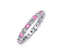 Anello Eternity Impilabile In Zirconia Cubica Rosa E Bianca Alternata Per Donne E Adolescenti Con Topazio Simulato In Argento Sterling