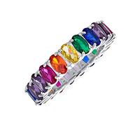 Anello Eternity Multicolore con Zirconi Cubici AAA LGBTQ Arcobaleno Taglio Ovale Anello di Anniversario e Matrimonio per Donne in Argento Sterling .925 Anelli Impilabili da 5MM
