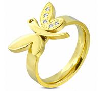 Anello Fantasia Con Ala Di Libellula Semi-Pavée IN Acciaio Inox Placcato Oro