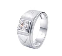 Anello Fede Nuziale Uomo, Anelli da Uomo Croce a 4 Punte Oro Bianco 14K con 0.5 Rotonda Moissanite Taglia 25