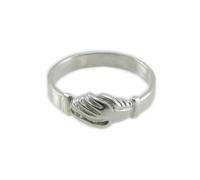 Anello fede Santa Rita da Cascia in argento con mani che si stringono