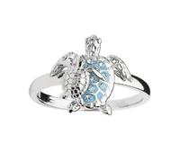 Anello Femminile Della Moda Ring Blue Sea Turtle Ring Classic Styling Due Tartarughe Anello Di Animali Cristallini per Donne Gioielli -11, Oro, OZZKI, Silver Cn, 10