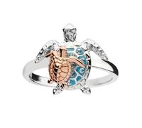 Anello Femminile Della Moda Ring Blue Sea Turtle Ring Classic Styling Due Tartarughe Anello Di Animali Cristallini per Donne Gioielli -11, Oro, OZZKI, Oro cn, 5