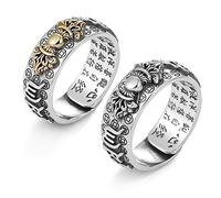 Anello Feng Shui PiXiu,Kucheed Anelli Mantra Regolabili per Uomo Donna,Inciso Sutra MANI Amuleto Protezione Ricchezza Amore Prosperità,Regalo di Gioielli con Fascia Fortunata Buddha Retrò (2 Pezzi-A)