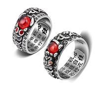 Anello Feng Shui PiXiu,Kucheed Anelli Mantra Regolabili per Uomo Donna,Inciso Sutra MANI Amuleto Protezione Ricchezza Amore Prosperità,Regalo di Gioielli con Fascia Fortunata Buddha Retrò (2 Pezzi-A)