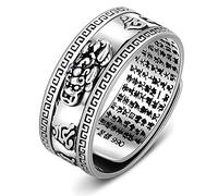 Anello Feng Shui PiXiu Mantra, Kucheed Anelli di Barretta Buona Fortuna Buddista D'argento,MANI Amuleto Mantra Gioielli,Regalo per Fascia Regolabile con Anello Aperti Vintage per Uomo Donna (J)