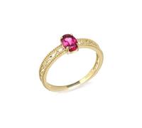 Anello Fidanzamento, Anelli Donna Eleganti Motivo a Onde Cave con Granato Rosso Rosa Ovale Oro Giallo 14K Taglia 18,5