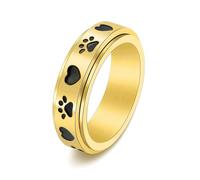 Anello Fidanzamento, Anelli Donna in Oro Acciaio Inossidabile Taglia 22 6mm Stampa Love Dog Girevole Custom Regalo per Fidanzata Mother'S Day