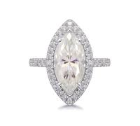 Anello Fidanzamento Donna, Anelli Oro Bianco Donna 18Kt 750 Forma a Marchesa con 3Ct Moissanite Taglia 8