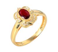 Anello Fidanzamento Donna Anello Uomo Oro Giallo 18K Ruby Creato in Laboratorio Fiore con Rubino e Diamante da 0,50 CT Numero 26 Solido Non Placcato Popolare per Signore Festa Della Mamma Gioielli