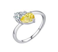 Anello Fidanzamento Donna Oro Bianco 14K, Anello Eternity Rotondo con Citrino Giallo a Forma di Pera Taglia 13