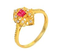 Anello Fidanzamento Oro 18K, Anello Donna Rosso 0.29 Carati Ruby Creato In Laboratorio Svuotare Oro Giallo 750 con Moissanite Misura 23,5