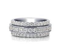 Anello Fidanzamento Per Donna, Fedi Nuziali Classiche Fascia a 3 Strati Tutt'Intorno Oro Bianco 14K con Moissanite Taglia 26