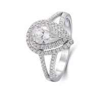 Anello Fidanzamento Vintage, Anello Donna Moissanite Goccia d'Acqua Oro Bianco 14K con 1Ct Moissanite Taglia 21