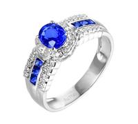 Anello Fidanzamento Vintage Anello Fidanzamento Oro Bianco 18 Carati Zaffiro Creato in Laboratorio 4 Griffe Ovali con Zaffiro e Diamante da 0,98 CT Numero 26 Elegante per Sorella Nozze Gioielli