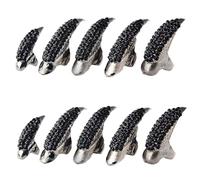 ANELLO FINE FINUCIO INDIETTO 10 PC, PUNK GOTICO 3 Dimensioni Crystal Full Finger Anelli Full Finger Pare Paw Bim Punta di Fingernail Claw Girl Girls da donna Ringi False Easy Long Nails (Nero)