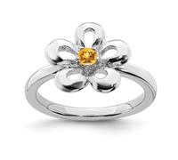Anello Fiore In Citrino Lucido In Argento Sterling Impilabile Taglie Da 5 A 10