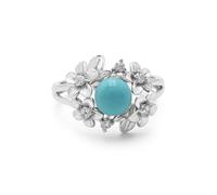 Anello floreale turchese naturale, argento sterling 925, impilabile, regolabile, fatto a mano, gioielli minimalisti, K 1/2, Pietra preziosa., Turchese
