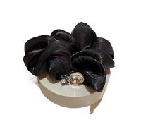Anello for capelli a forma di nuvola plissettata irregolare mercerizzata con strass lucidi di camelia - Corda for capelli for intestino crasso for donna(black)
