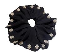 Anello for capelli con intestino crasso a forma di fiore di perla nera - Elegante fermaglio for coda di cavallo con motivo floreale