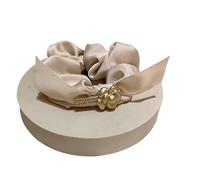 Anello for capelli con intestino crasso con nastro annodato a camelia dorata, elegante accessorio for capelli da donna(Beige)
