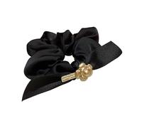 Anello for capelli con intestino crasso con nastro annodato a camelia dorata, elegante accessorio for capelli da donna(black)