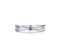 Anello gioielli, anello di fidanzamento da donna, sottile, con ametista e diamanti sintetici, in argento 9 K, misura 53 (16,9)