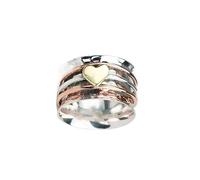 Anello girevole a forma di cuore bicolore - Anello rotante anti-ansia, anello for l'amor proprio for donne, uomini e coppie, regalo di gioielli con design martellato(No.8)