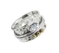 Anello girevole con pietra preziosa Opale dendritico creato in laboratorio per uomo e donna in argento sterling massiccio 925 TSR1068CI26_72 (22.9)