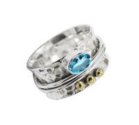 Anello girevole con pietra preziosa Topazio blu per uomo e donna, gioielli in argento sterling massiccio 925 fatto a man TSR1068AK1_47 (15.0)