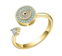 Anello girevole regolabile contro il con zircone cubico - Anello antistress blu per donne e adolescenti, con base in rame, regalo per figlia e fidanzata, Refer to description, Rame, Non