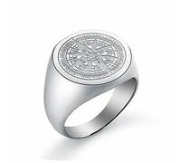 Anello Grande da Cavaliere Uomo Acciaio Bussola Stella Per Sedile Moderno 0653