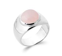 Anello Grande Pietra Naturale Quarzo Rosa In Argento 925/000 Rodio T50 A 60